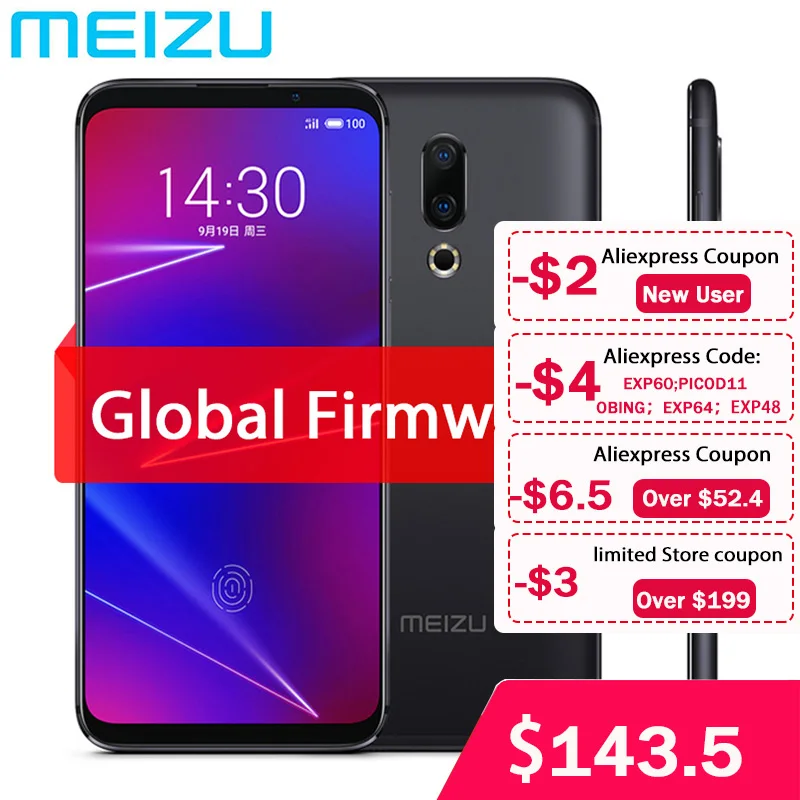 Оригинальный сотовый телефон Meizu 16 4G LTE 6 ГБ ОЗУ 64 ПЗУ восьмиядерный процессор