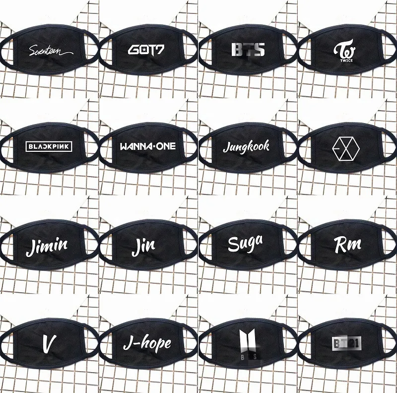 10 шт./партия KPOP BLACKPINK EXO TWICE SEVENTEEN GOT7 WANNA ONE face mask LISA ROSE JUNGKOOK Jimin SUGA JIN J-HOPE RM хлопковая маска