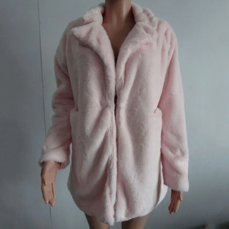 pink Женское пальто из искусственного меха с длинным рукавом, толстые теплые куртки размера плюс, зимнее пальто черного, желтого, розового, красного цвета, шуба для осени - Цвет: pink