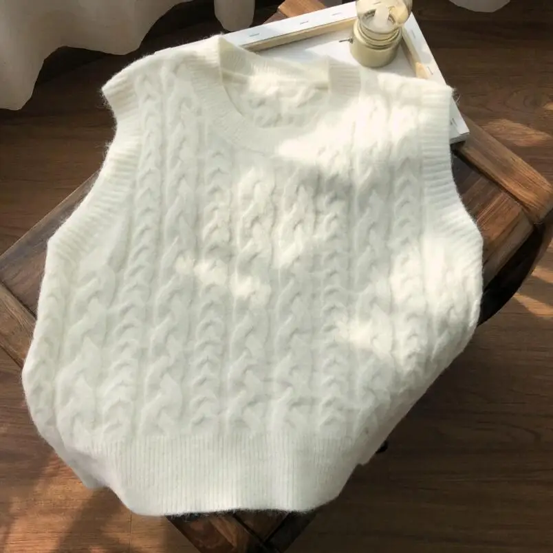 

2021 Autumn Winter Women Knitted Sweater Sleeveless Women Vest Ladies O-Neck Pullover Tops Teenager Girls Vest Pull Femme JW9989