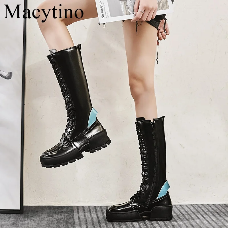 

Boots Women Motorcycle Shoes Platforms Knee High Boots Female Lace Up Oxford Shoes Woman Thick Bottom High Heel