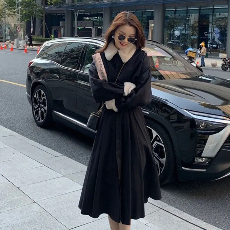 Autumn Winter Jacket Female 2021 Fashion Plush Stitching Windbreaker Quilted Jacket Women Elegant Long Slim Cotton Coat Ветровка