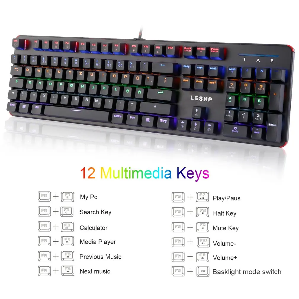 LESHP USB Проводная 105 клавиша с подсветкой профессиональная игровая офисная механическая клавиатура с светодиодный подсветкой
