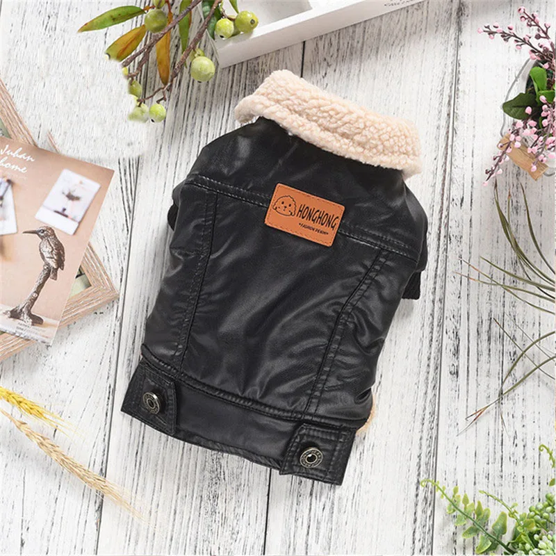 Одежда для больших собак зимнее теплое пальто из искусственной кожи золотистый