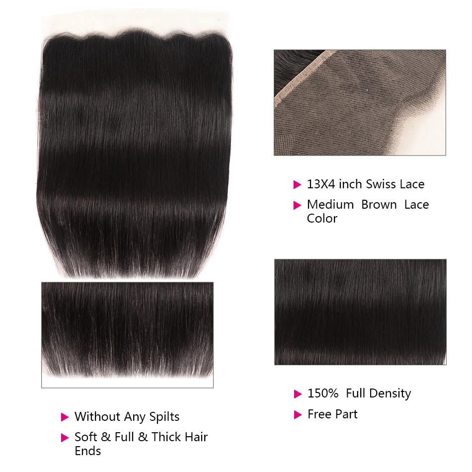 Волосы UNice кружевные фронтальные с пряди 3/4 шт. перуанские прямые человеческие