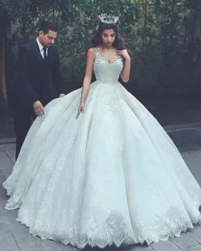 

Wedding Dresses Bridal Ball Gowns Corset Lace Up V-Neck Lace Satin Custom Made Bride Dresses