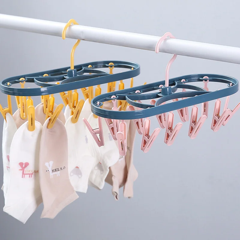 

12 зажимов, складная вешалка для сушки одежды для детей и взрослых, сушилка для одежды, ветрозащитная пластиковая сушилка для носков и нижнего белья