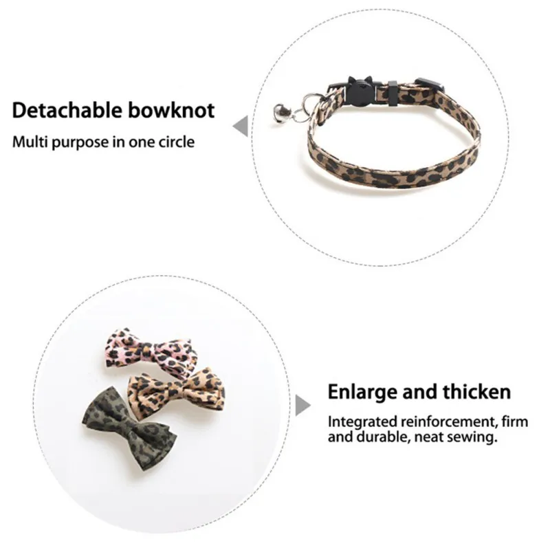 Ошейник для кошек с леопардовым принтом и галстуком бабочкой больших маленьких