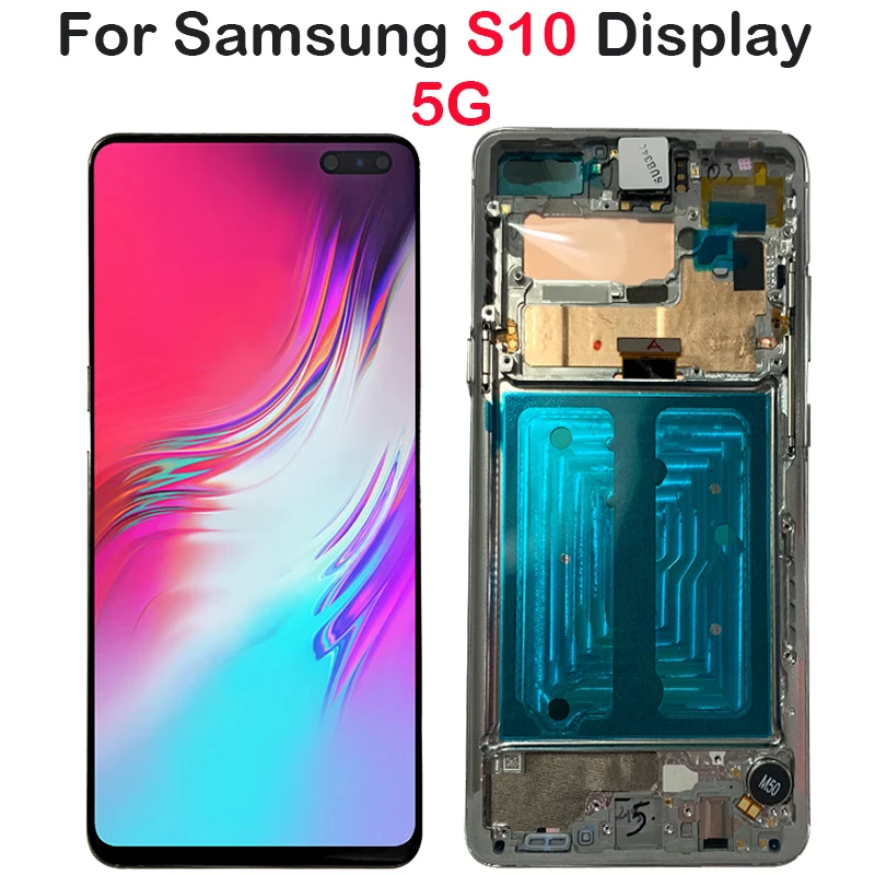 Динамический Amoled ЖК-дисплей для samsung S10 5G ЖК-дисплей с сенсорным экраном с рамкой дигитайзер Замена Ремонт для G977B G977U