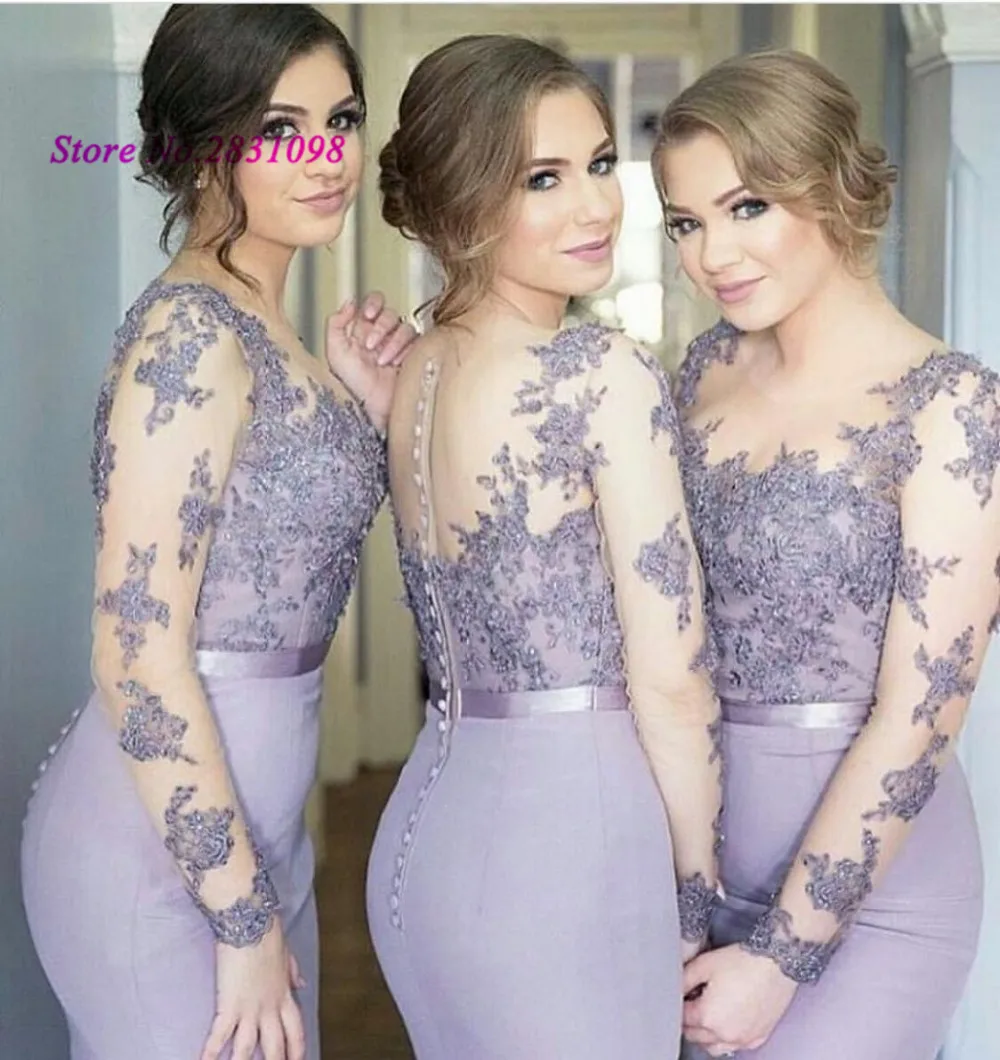 Лавандовые платья подружки невесты с длинным рукавом кружевное свадебное платье