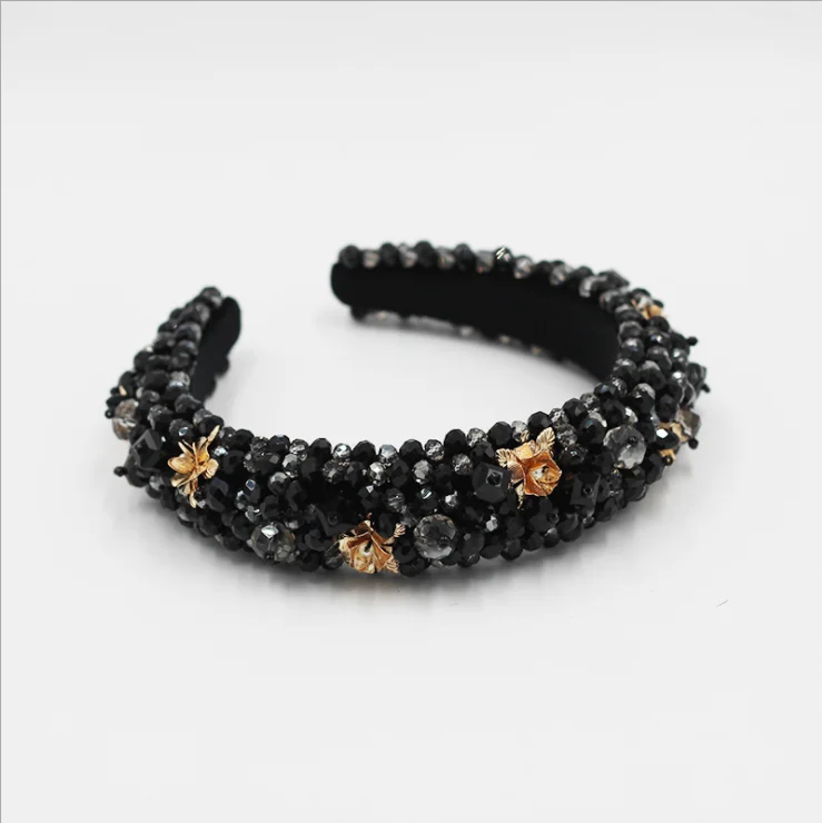 

Women hairbands New Baroque Luxury Transparent Color Beads Rose Sponge Headbands Ladies Prom Walk Show Hair Accessories