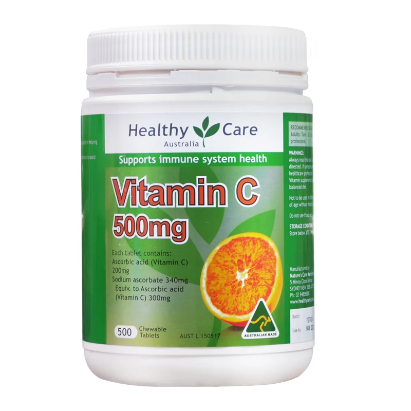 

Australia Healthy Care Vitamin C 500mg VC Chewable 500Tabs Health Supplements Antioxidants Support Immune system Health Function