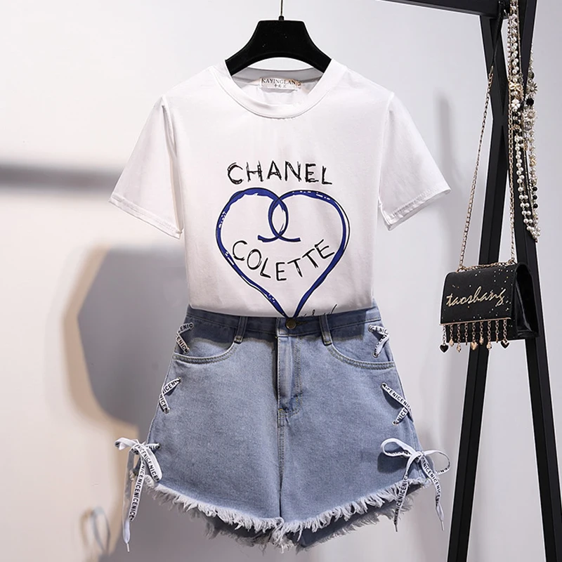 Новинка 2020 летние модные элегантные джинсовые шорты повседневный комплект из 2