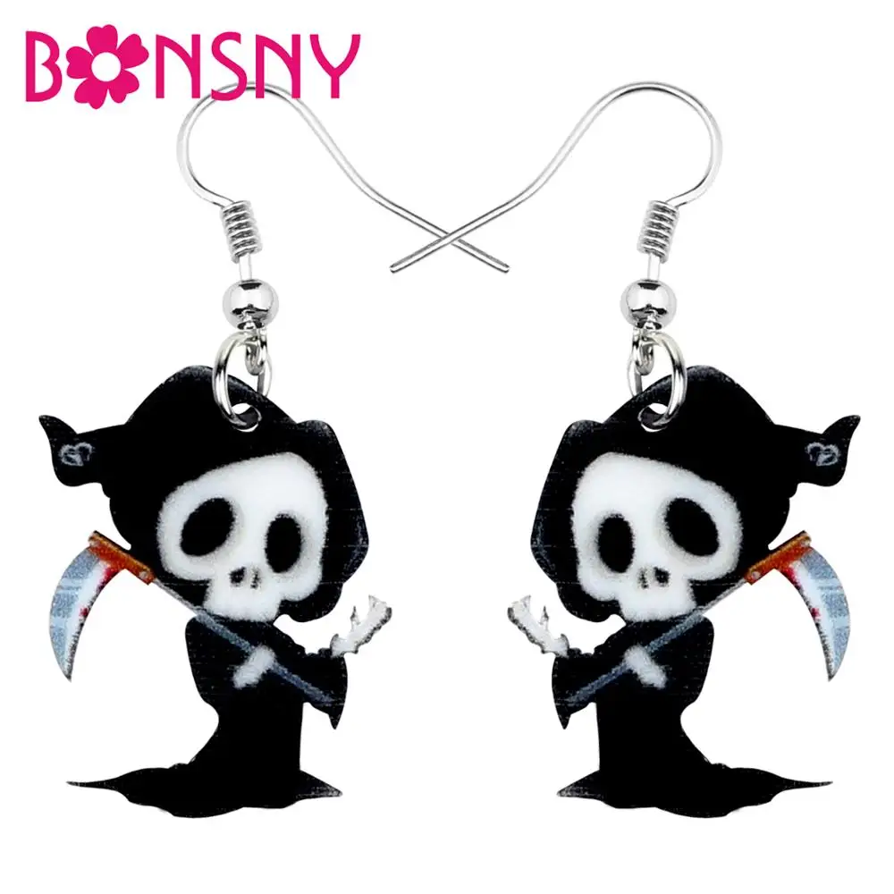

Bonsny Acrylic Halloween Anime Death Skull Reaper Earrings Drop Dangle Festival Decorations For Lady Girls Teens 2019 Charm Gift