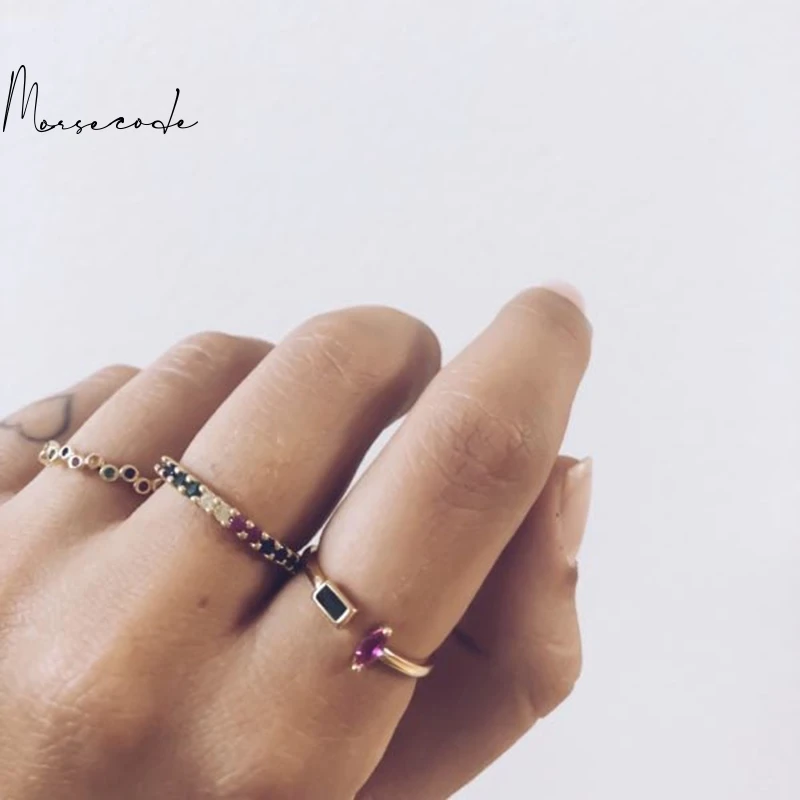 

MORSE CODE Color Diamond Rings For Women 925 Sterling Silver Opening Finger Ring Fine Jewelry Gift Friendship Party Ring Anillos