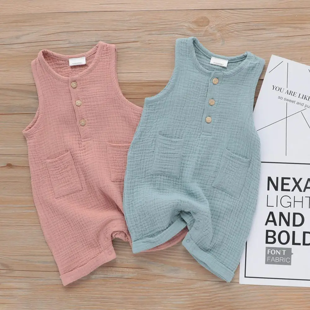 Детский хлопковый комбинезон без рукавов с рисунком муслинового дерева для