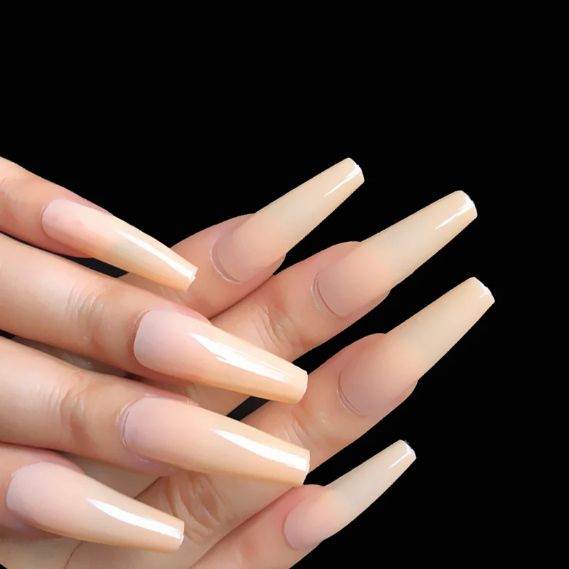 

24 pieces of fashionable meat Pink Ballerina fake nail super long flat head nail art pressing nail salon essential false nials