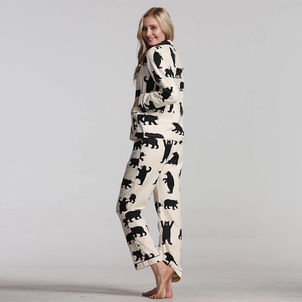 Женская пижама хлопок Женские пижамы зимняя теплая дамашние с принтом 2 шт.