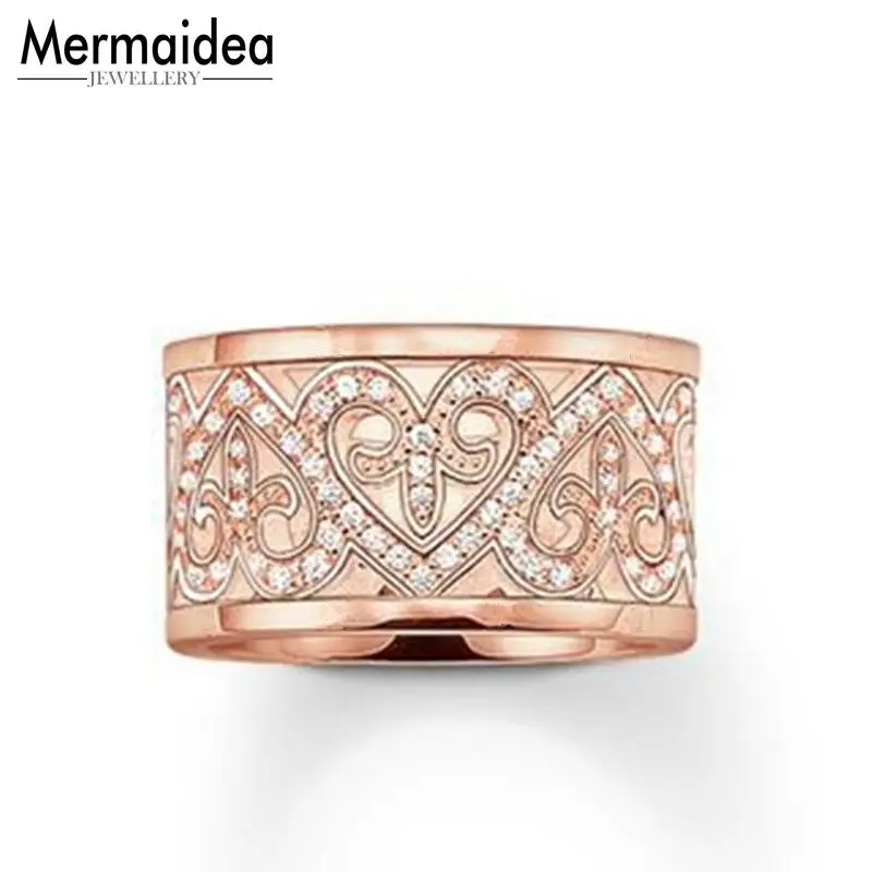 Розовое золото Цвет Белый CZ сердце к сердцу Вечная любовь кольца полые Арабески