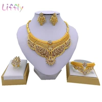 dubai fashion jewelry sets bride big necklace flower shape crystal earring ring charm women bracelet jewelry for women