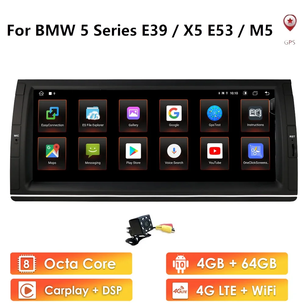 

Android 10 GPS Автомобильный мультимедийный радиоприемник, стерео плеер для BMW E39 X5 E53 M5 2G/4G RAM 32G/64G ROM BT RDS SWC DSP EQ Carplay WIFI Navi