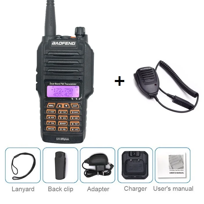 add MIC BAOFENG UV-9R PLUS 10 Вт Высокая мощность Водонепроницаемая рация UHF VHF 4800 мАч морской CB Ham Радио Рыбалка КВ трансивер UV 9R - Цвет: add MIC