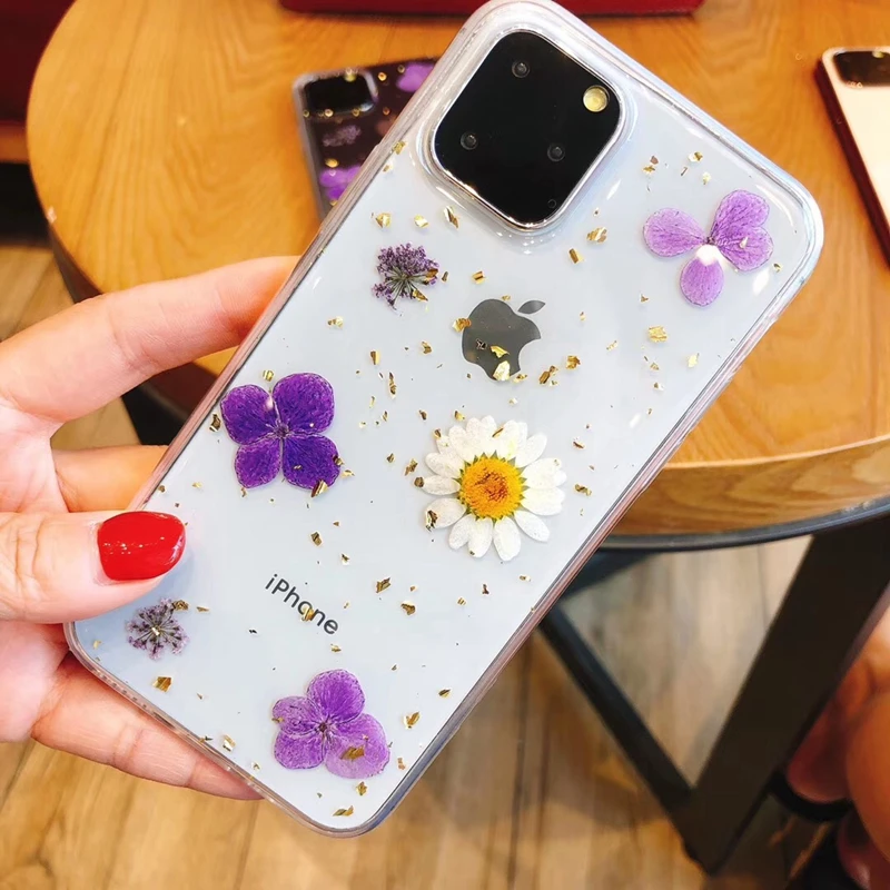 Прозрачный чехол для телефона с настоящими цветами и сушеными iPhone 11 Pro Max X XR XS 6 6S 7 8