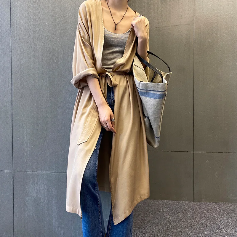 

Werynica women summer 2020 Spring Fall New Women's Vintage Outwear Sashes Chic Cloak Solid Sexy trend color Female Windbreaker