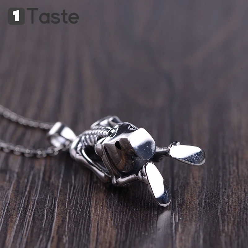 

ONE TASTE 925 Sterling Thai Silver Men's Pendant Fine Jewelry Skeleton Skull Toilet Hiphop Punk Necklace Pendants Without Chain