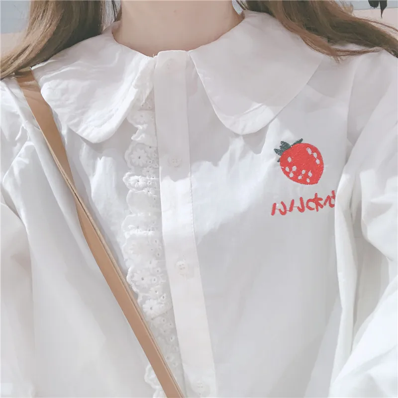 KYQIAO blusas mujer de moda Лолита рубашка Мори девушки Осень Зима японский сладкий лук Питер Пэн воротник белая хлопковая блузка блуза