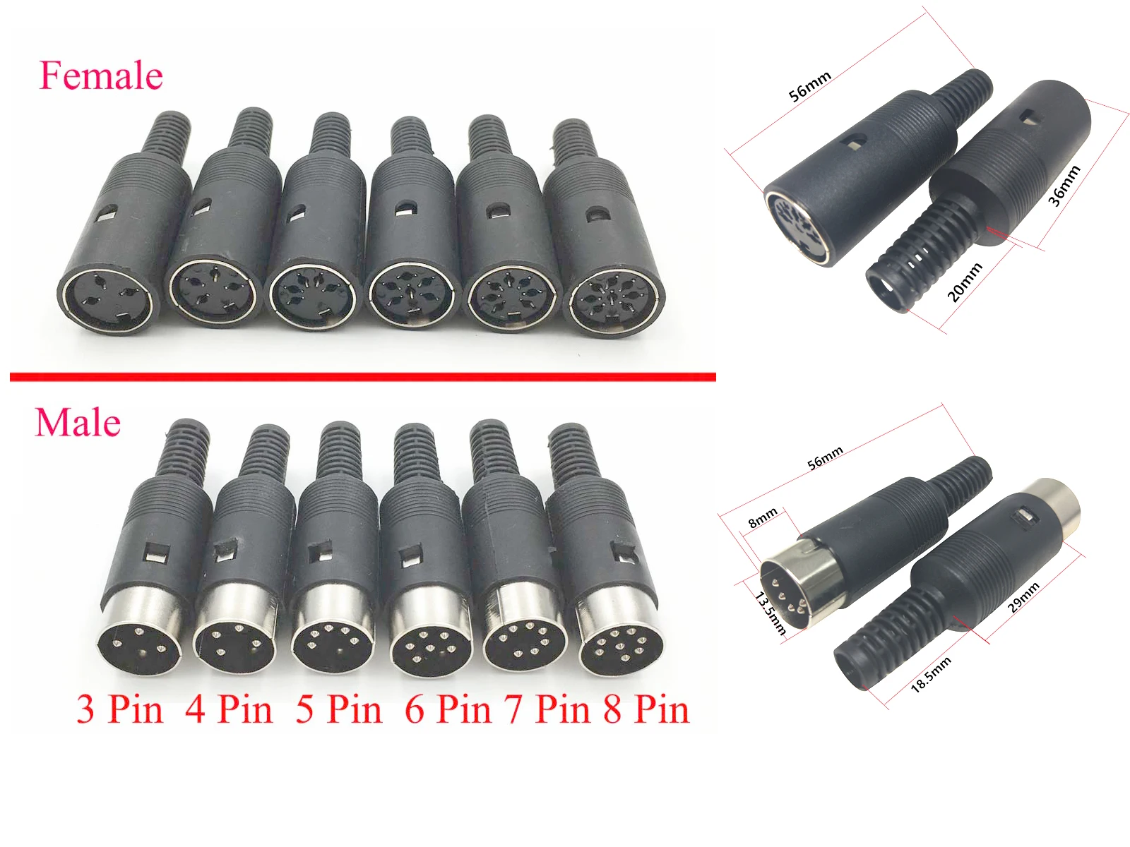 

1pcs Male/Female DIN Plug Socket Connector 3/4/5/6/7/8 PIN Chassis Cable Mount plug
