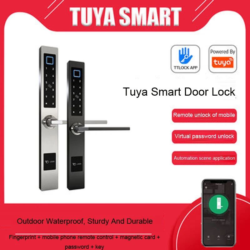 Promo TUYA WIFI Mobile Phone Unlock Keyless Fingerprint Magnetic Card Password Outdoor Household Electric Deadbolt Smart Door Lock