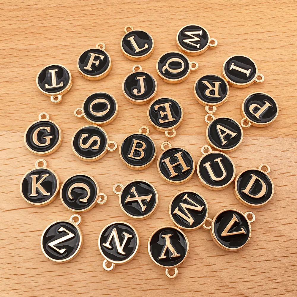 Подвеска в виде алфавита черная круглая позолоченная эмалированная A-Z 10 шт./лот