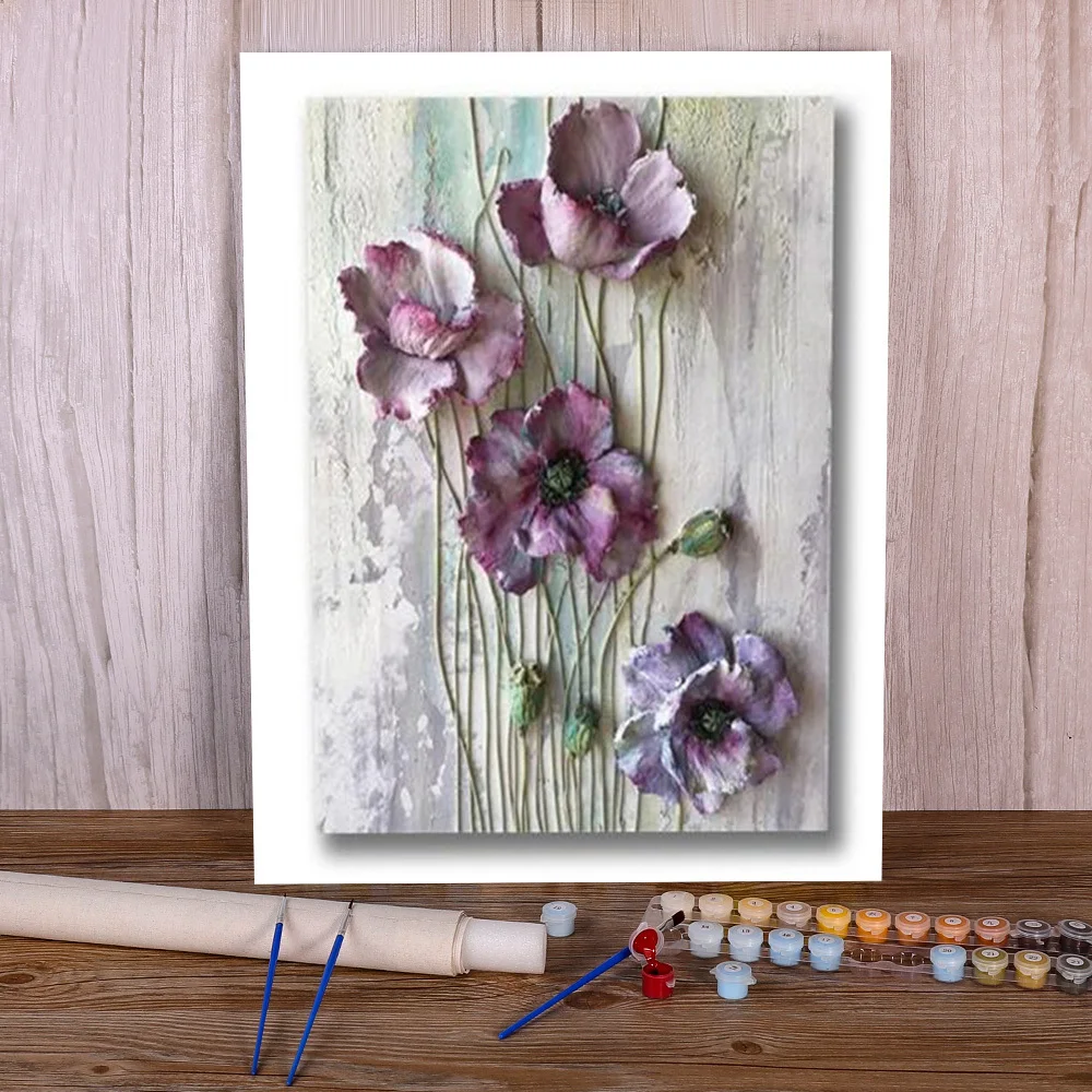 Blumen Kunst Rose Pfingstrose DIY Farbe Durch Zahlen Komplette Kit Acryl Farben 50*70 Leinwand Bilder Loft Wand Bild zeichnung