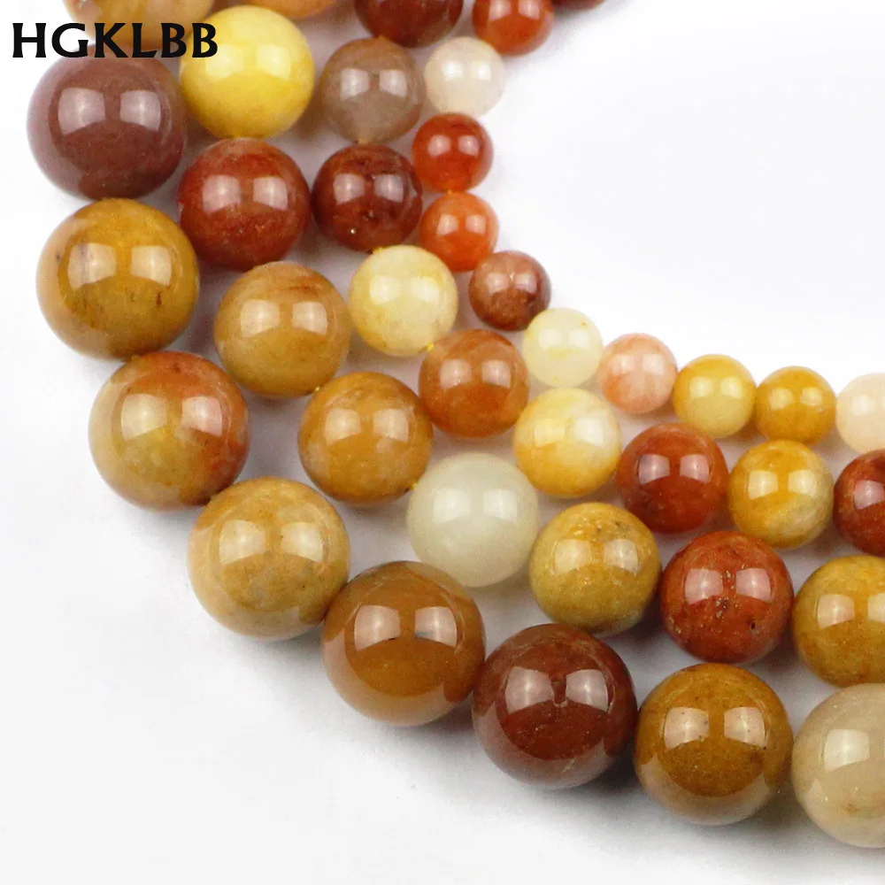 

HGKLBB Round Yellow Jades Natural Stone Beads For Jewelry Making Bracelet Necklace DIY Material 4/ 6/8/10 /12 mm Strand 15''