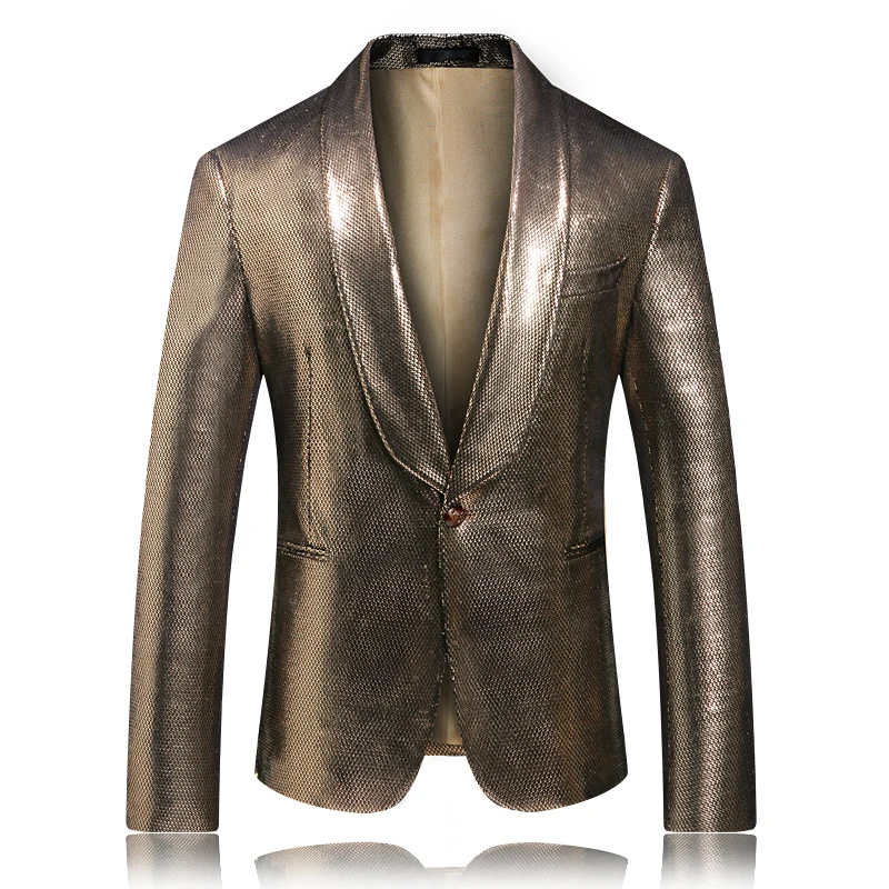 

Top Quality Men's Blazer Gold Luxury One Buttons Sequins Suit Jacket Party Wedding Banquet Nightclub Singers Clothing 8801