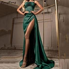 Женское длинное платье для выпускного вечера, сексуальное атласное Плиссированное вечернее платье с высоким разрезом без бретелек