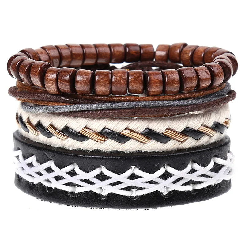 40 Styles Vintage Leaf Feather Multilayer Wood Leather Bracelet Men Fashion Braided Handmade Star Rope Wrap Bracelets & Bangles |