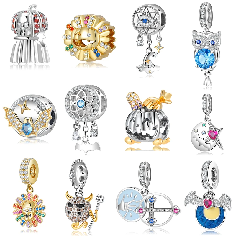 

2021 Halloween Theme Pendants Charms Evil Pumpkin Bat Skull 925 Sterling Silver Fine Pendant Fit Original Charm Bracelet Jewelry
