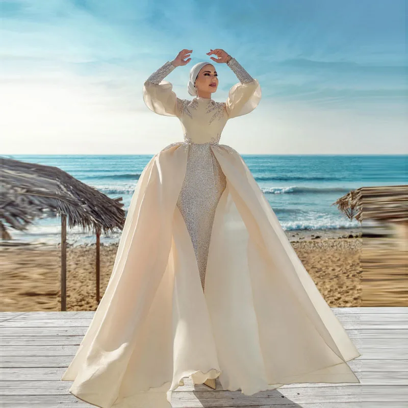 

White Simple Elegant Evening Dress A-Line Floor Length Applique Prom Dress Special Occasion Arabic Dubai Muslim Women Dress