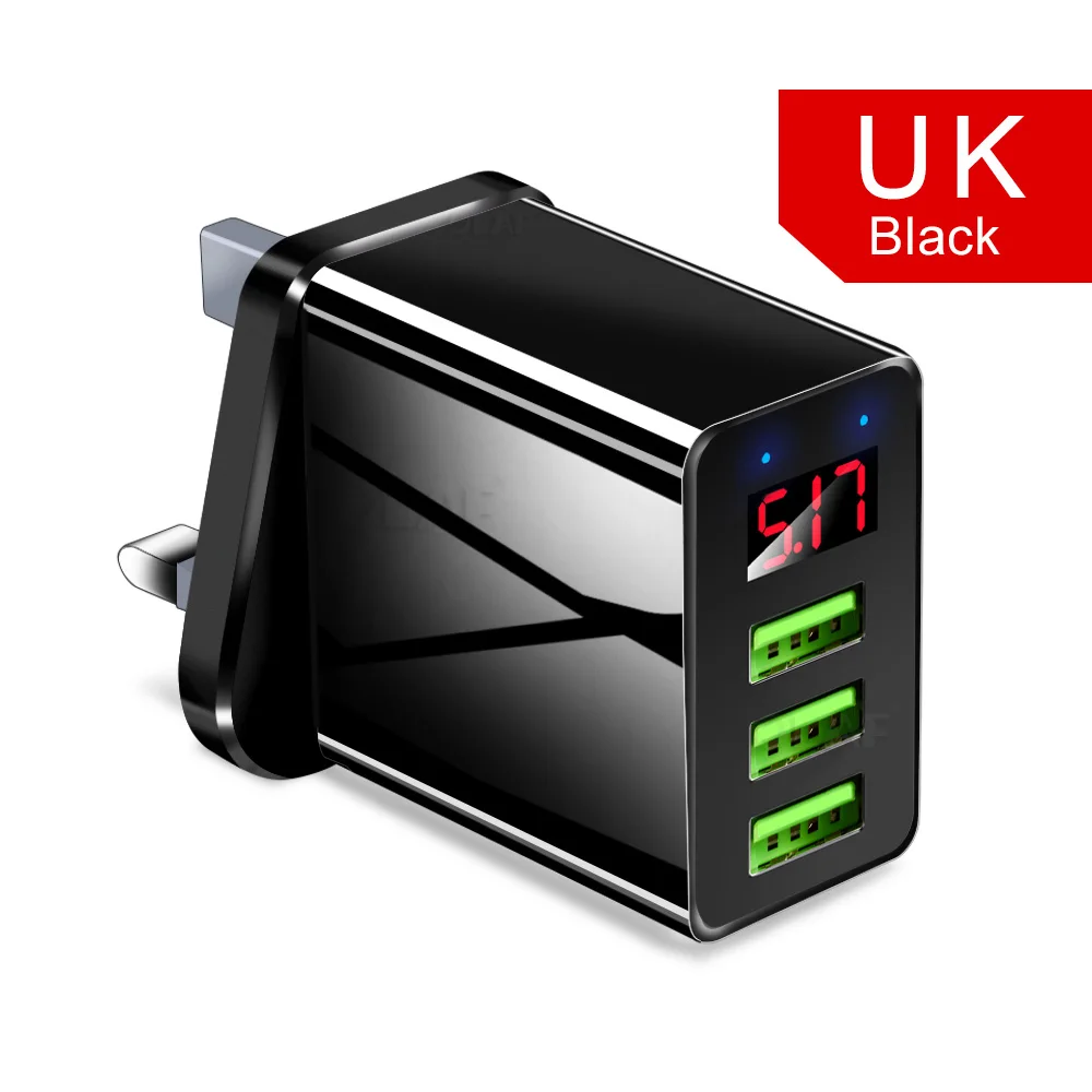 Black UK version OLAF 3 порта USB зарядное устройство светодиодный дисплей ЕС вилка всего Макс 3.1A быстрая смарт-зарядка зарядное устройство для мобильных устройств для iPhone iPad samsung - Тип штекера: Black UK version