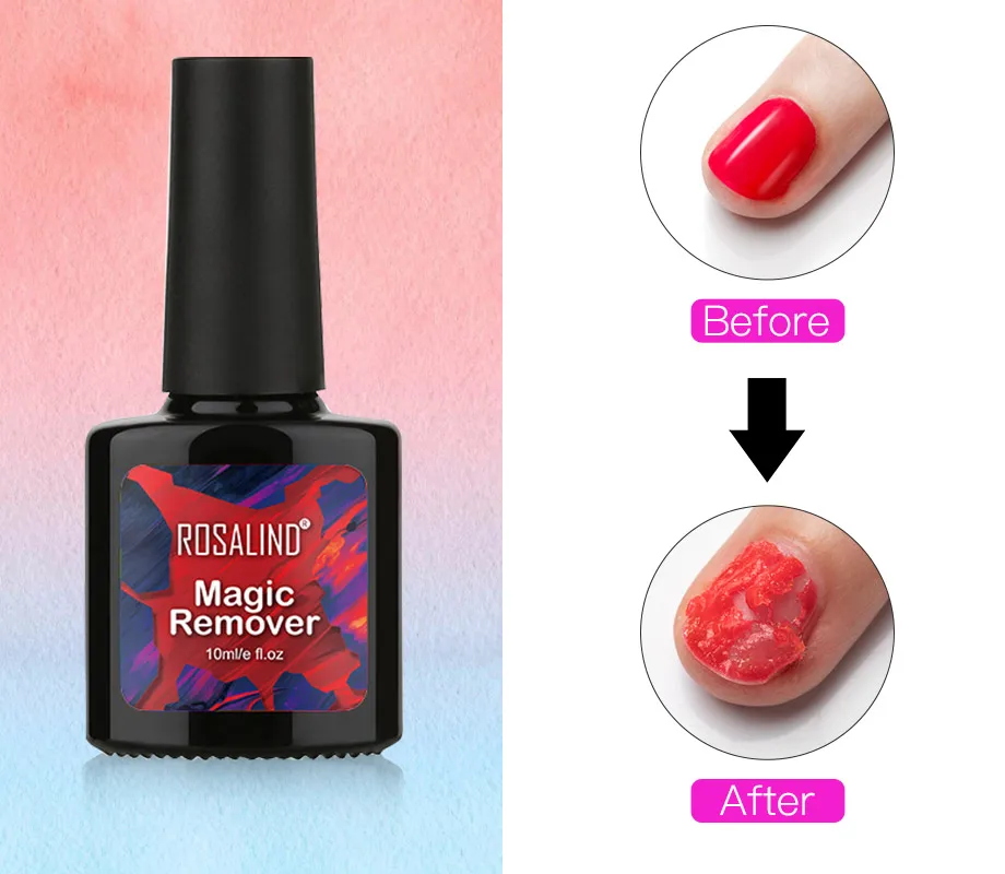 

ROSALIND 10ml Nail Gel Polish Magic Remover For Manicure Fast Clean Within 2-3 MINS UV Gel Nail Polish Remove Base Top Coat
