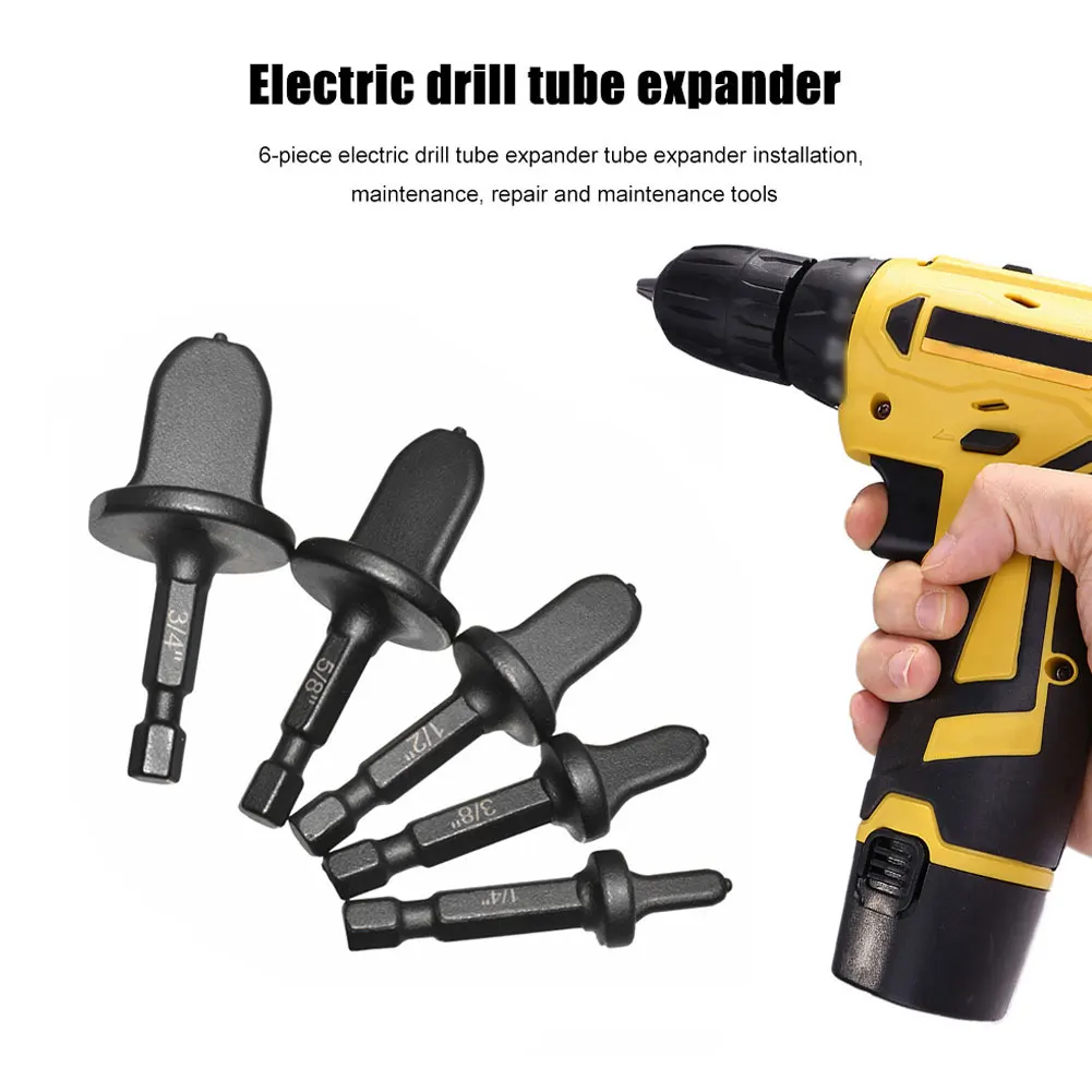 

5PCS Swaging Tool Drill Bit Set Hex Handle High-Carbon Steel Air Conditioner Tube Expander Pipe Swaging Flaring Tool