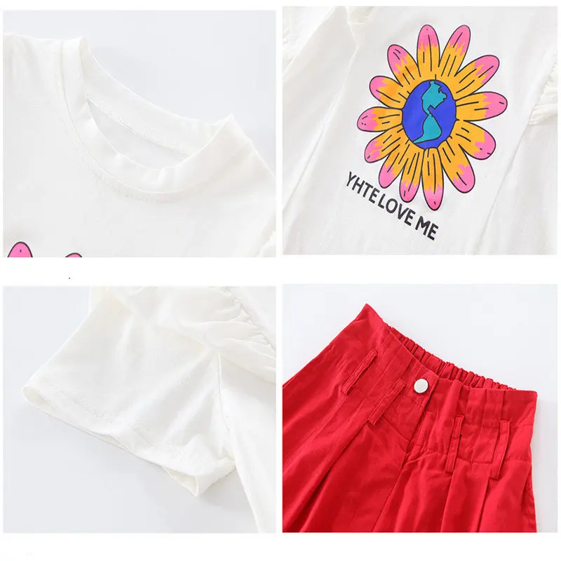 

Girls Sets for Summers 2021 Short Sleeve T-Shirt + Shorts With Belt Two Pieces Children's Fashion Suits Teen Clothing Tracksuit