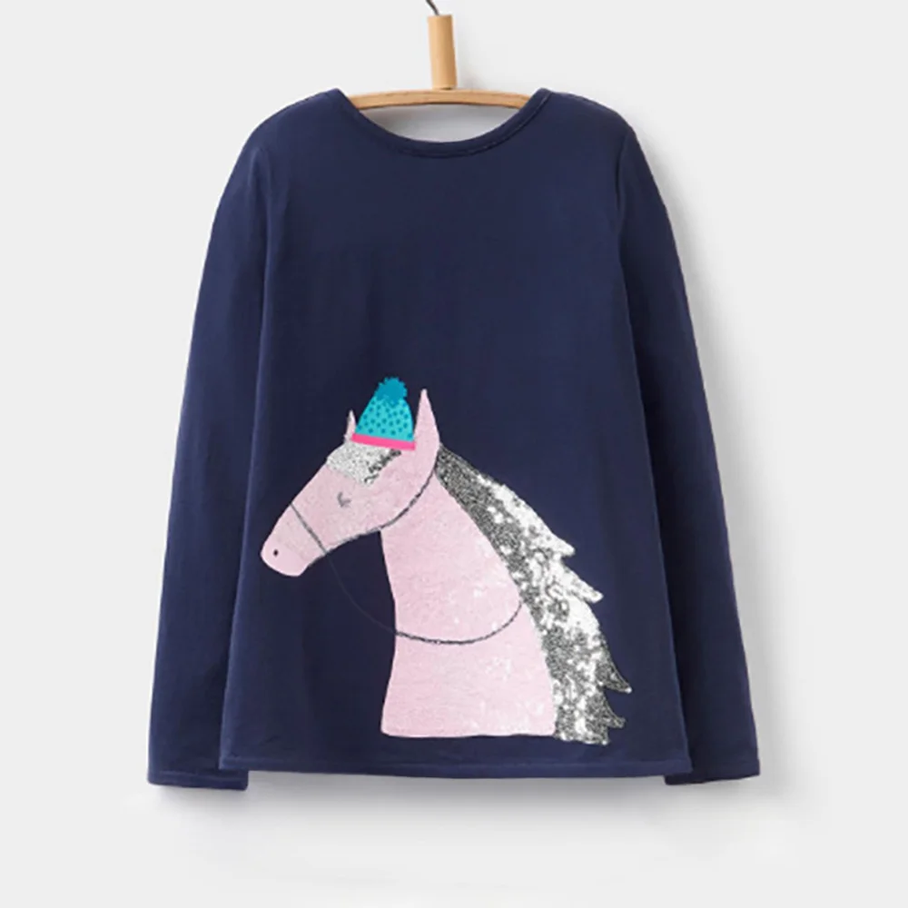 Распродажа детская футболка для девочек одежда с аппликацией пони и блестками