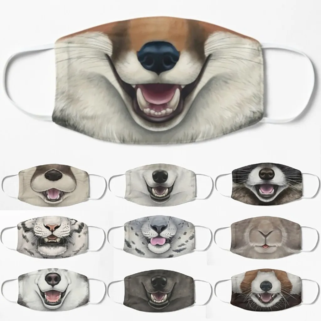 

1PC Unisex Mask Adult Animal Printed Funny Face Outdoor Mouth Breathable Cycling Mask Mascarilla Cycling Mouth Cover Respirator
