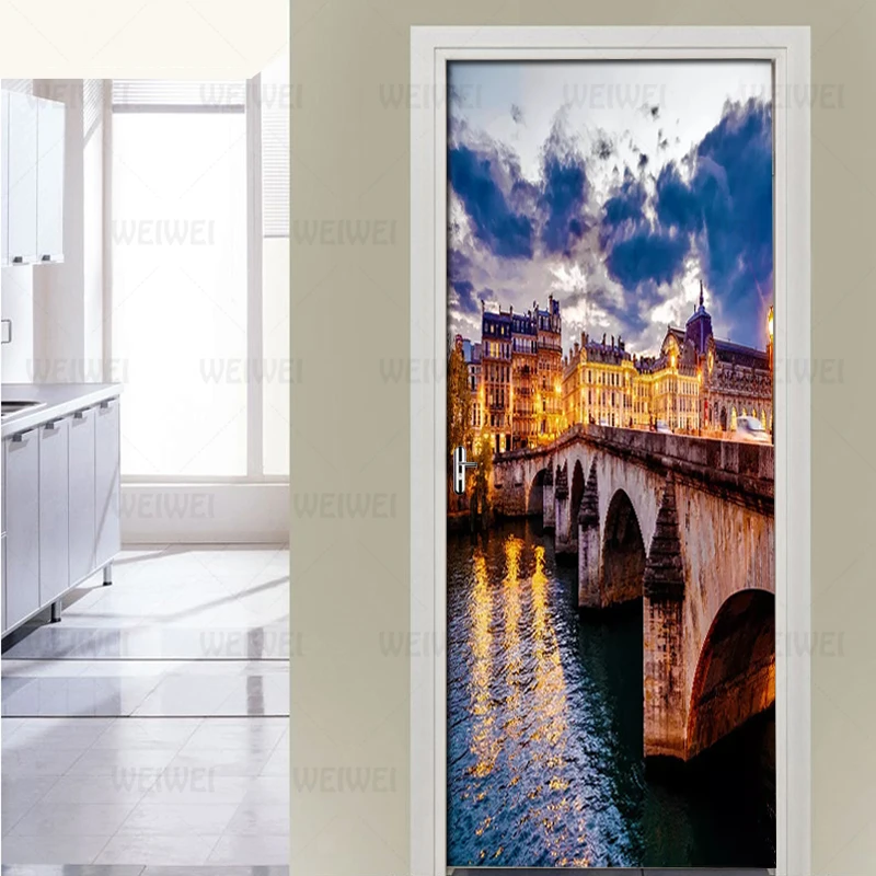 Самоклеящиеся ПВХ обои 2 шт./компл. 3D Съемная наклейка на дверь английский мост