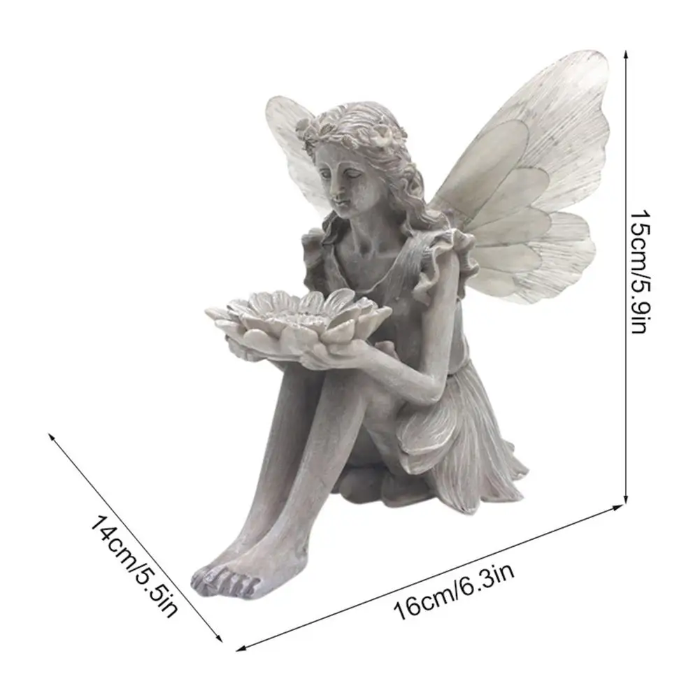 

The Sunflower Sitting Fairy Statue Garden Ornaments Porch Angel Sculpture Realistic Figurine Ornament Stone Yard Art Decoration