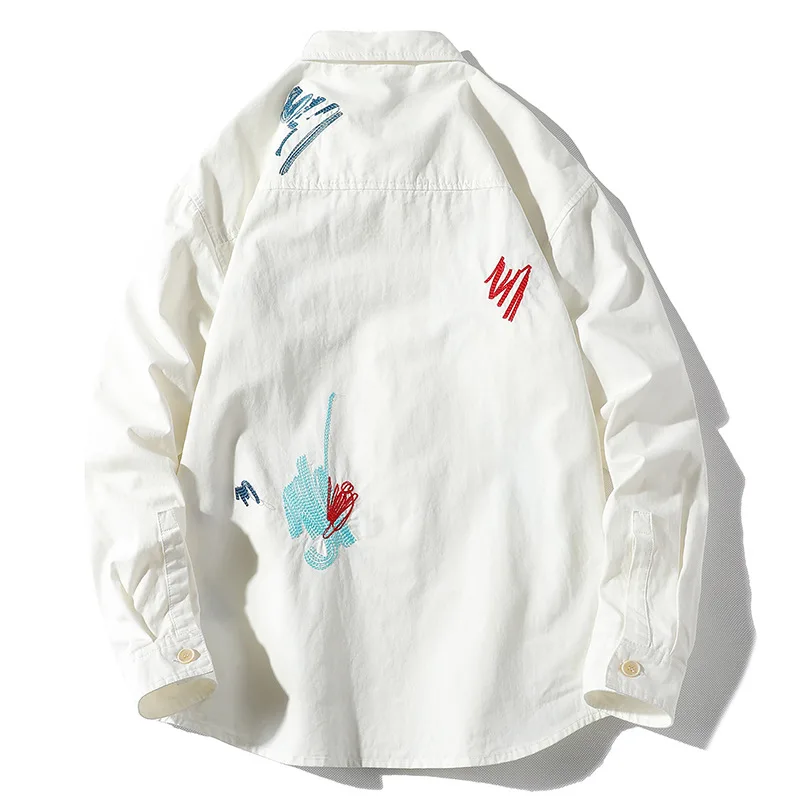 Urban men's clothing spring new ins trend Korean cardigan lapel men's shirt long-sleeved cartoon casual shirt men's clothing