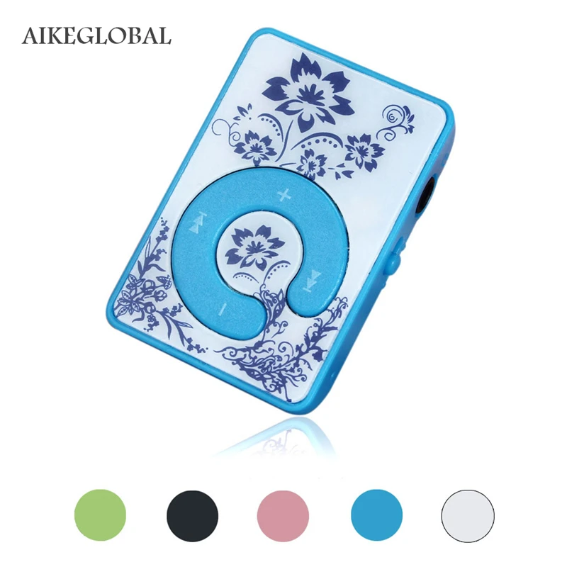 AIKEGLOBAL Hifi мини-клип цветочный узор MP3 плеер музыкальный медиа поддержка Micro SD TF карта с зарядным кабелем Прямая поставка
